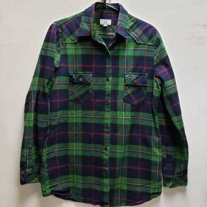 MATCHSTICK Argus womens medium green/blue plaid flannel long sleeve shirt